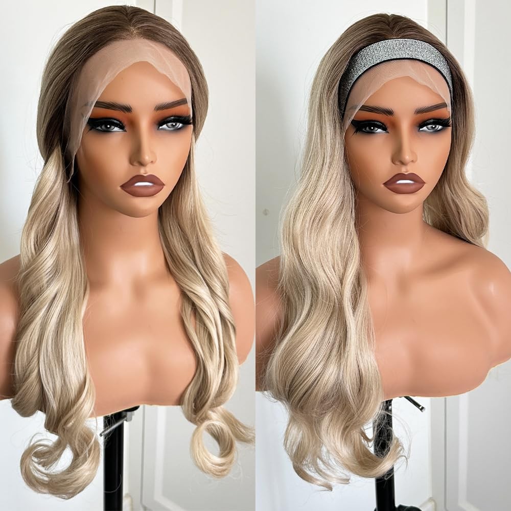 Itimay Synthetic Lace Front Wig Glueless Pre Plucked Bleached Knots – 24 Wavy