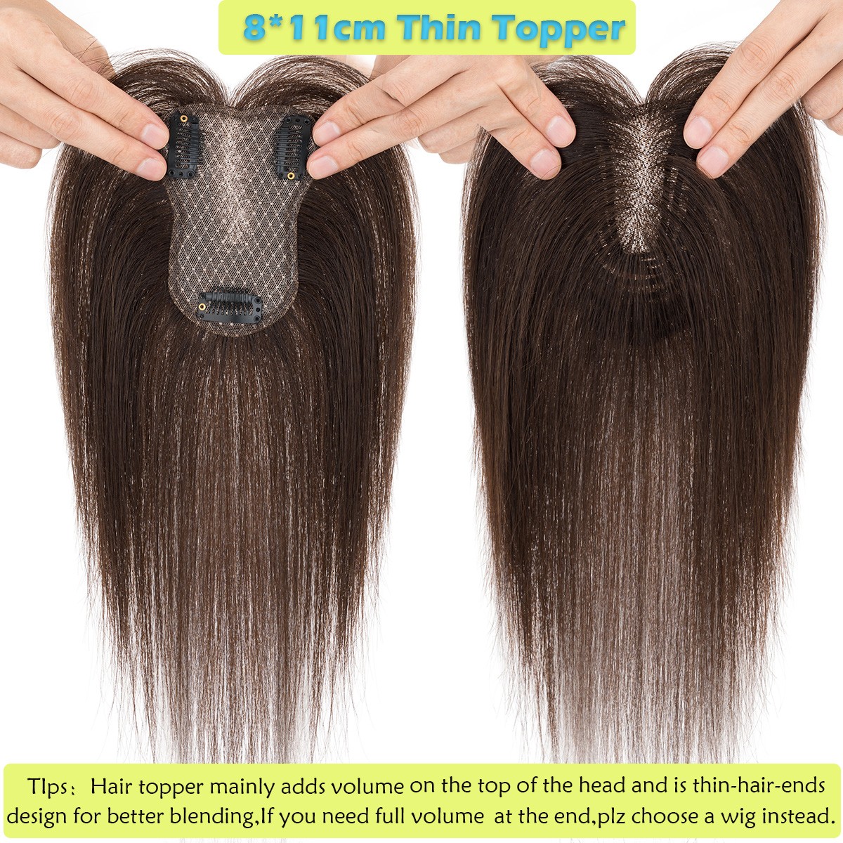 Top Lace Women Topper Clip In Remy Human Hair Toupee Hairpiece Bangs Lightweight