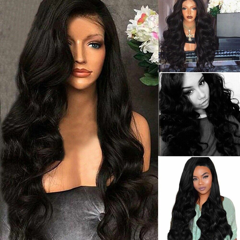 Women Long Full Wig Brazilian Star Human Hair Body Wave Lace Front Thick Wigs US