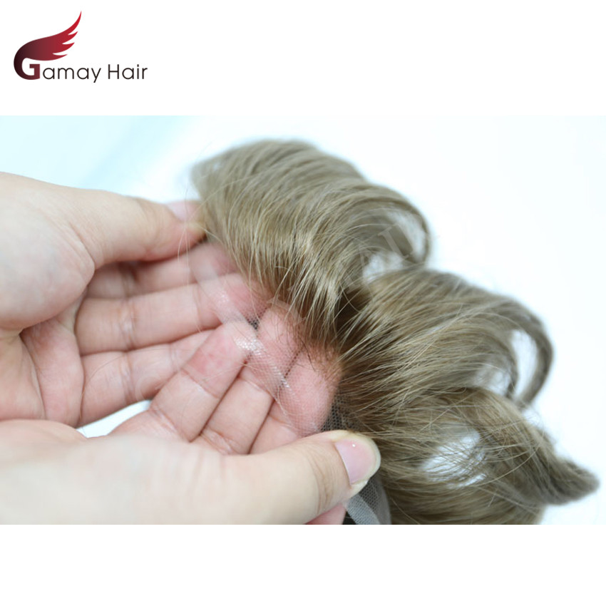 Mens Toupee Hairpiece French Lace Front Hair System Replacement PU Skin Mens Wig