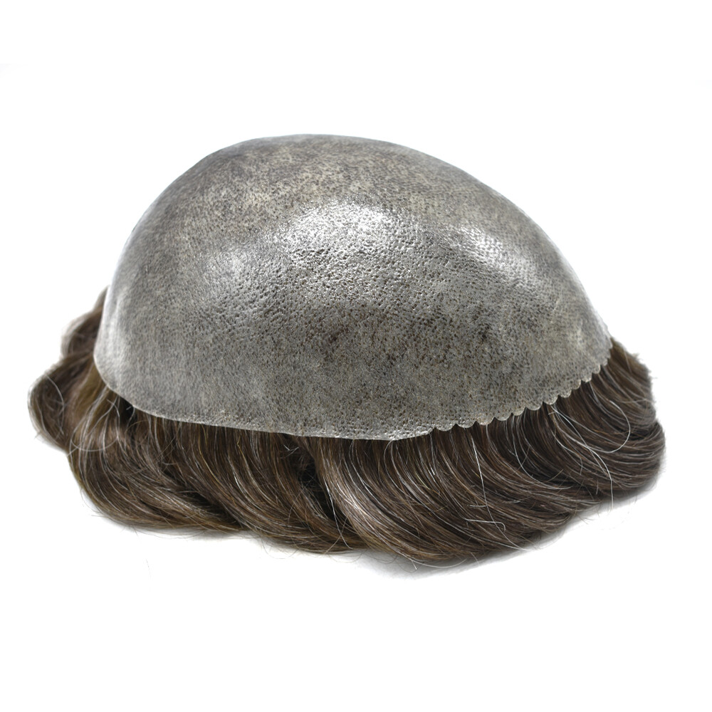 Mens Toupee Human Hair System Replacement Injected Poly Skin Pu Unit Wig for Men
