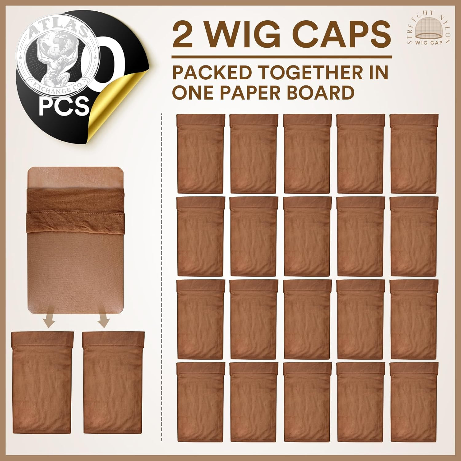 Teenitor Wig Caps, 20 Pack Stretchy Nylon Skin Tone Wig Application Caps for Wom
