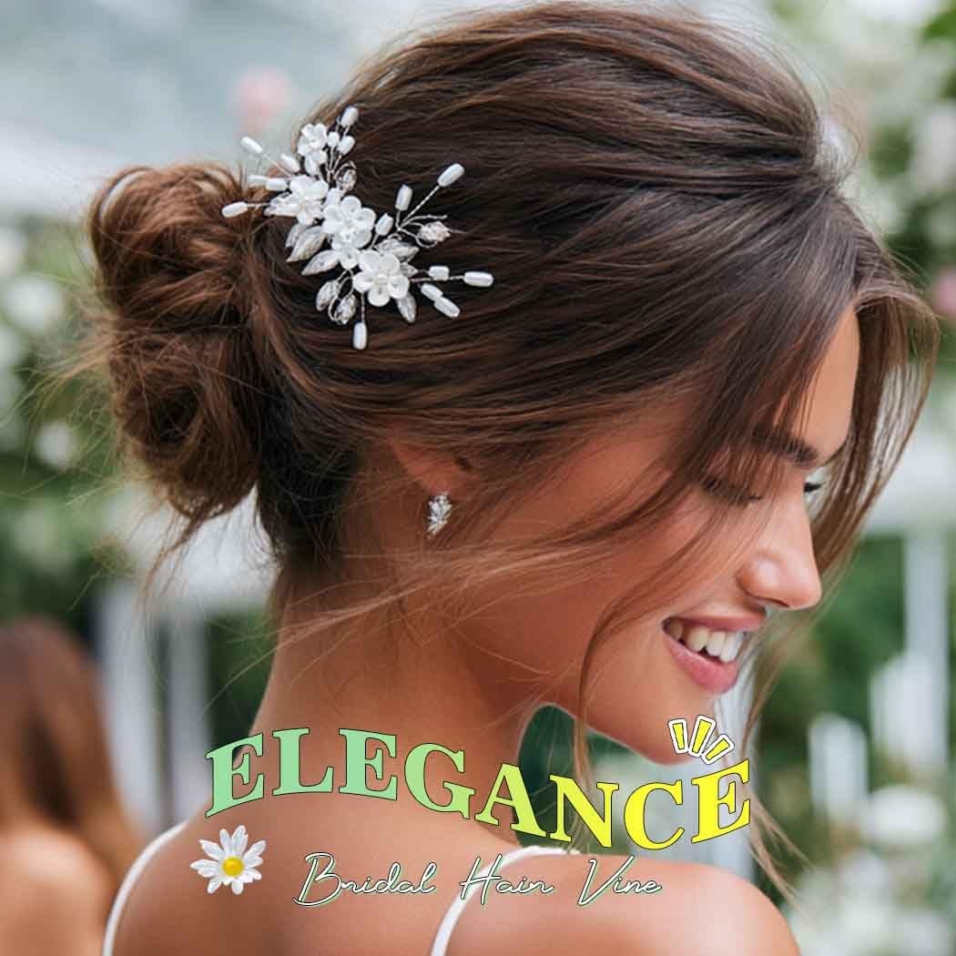 Silver Pearl Flower Bride Wedding Hair Vine Bridal Hair Piece For Women