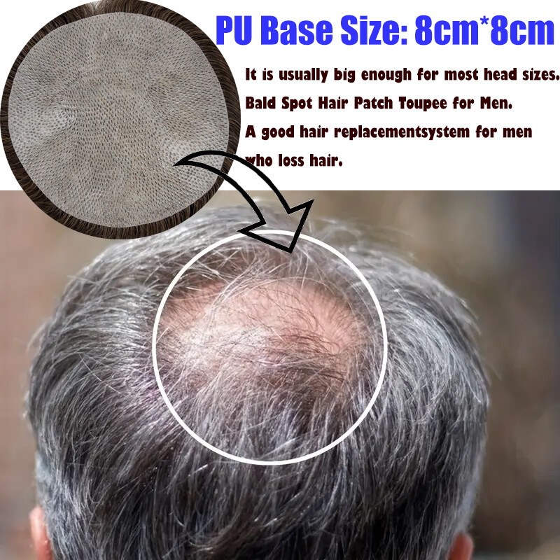 Thin Skin PU Toupee Human Hair Patch Full PU Skin Base Cover-Up Topper Pieces US