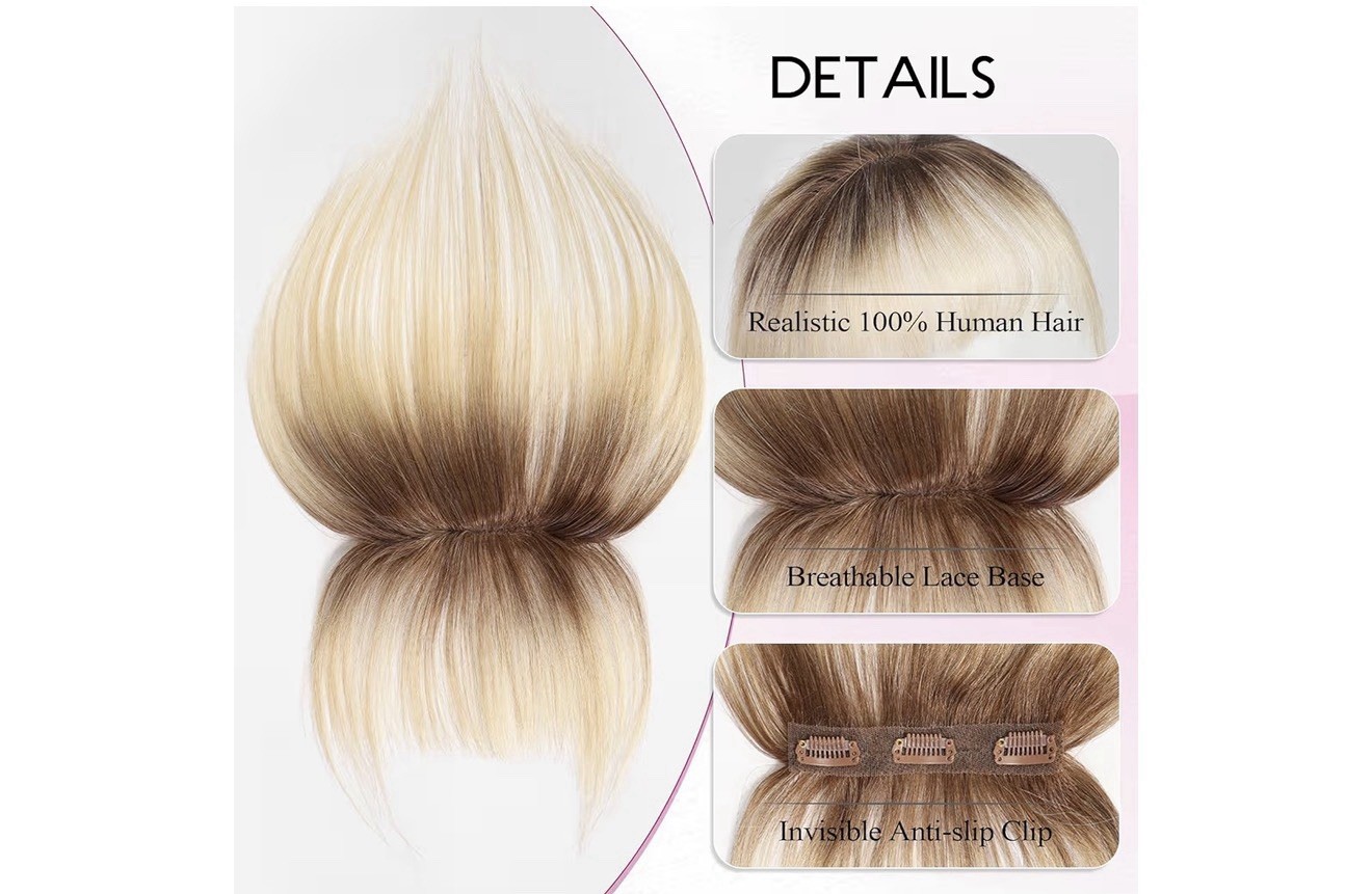 EMMOR Clip in Bangs, 100% Human 3 Clips, 360°Cover Top Ombre Light Blonde