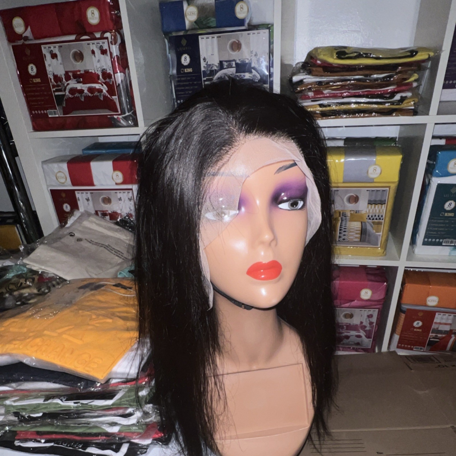 Straight Black Lace Front Wig Sew-In Free-Part for Women