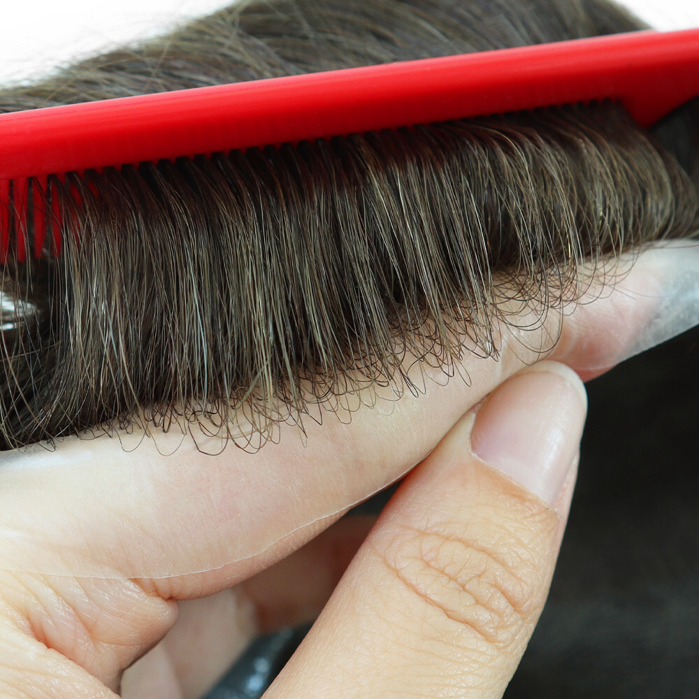 Mens Hair Replacement System Thin Skin Toupee Hairpiece BIO Human Hair #7ASH
