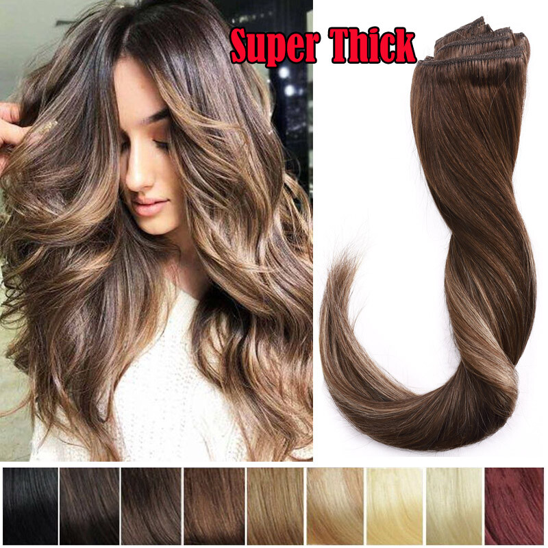 CLEARANCE Thick Double Weft 100% Human Hair Extensions Clip In Real Remy Hair US