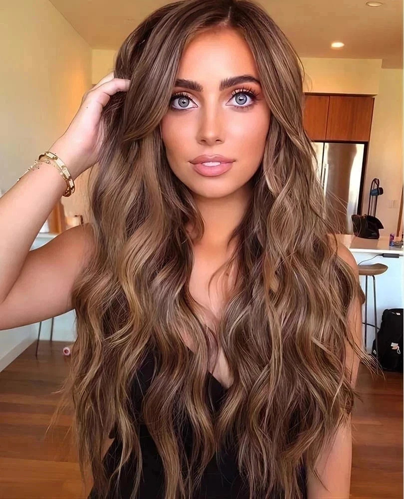 Real Human Hair New Fashion Gorgeous Long Natural Brown Wavy Women’s Wigs 24 In
