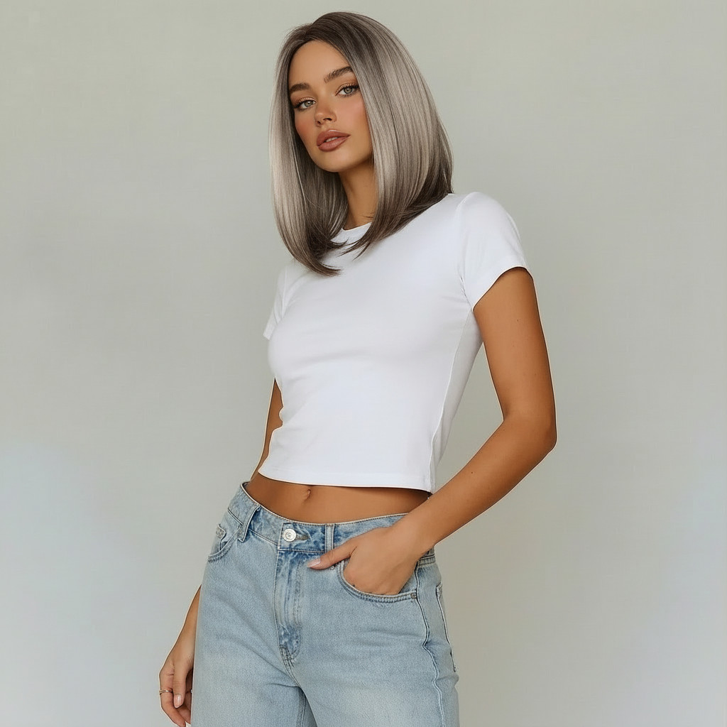 “Jenna” – Short Rooted Blonde Wig with Low Lites