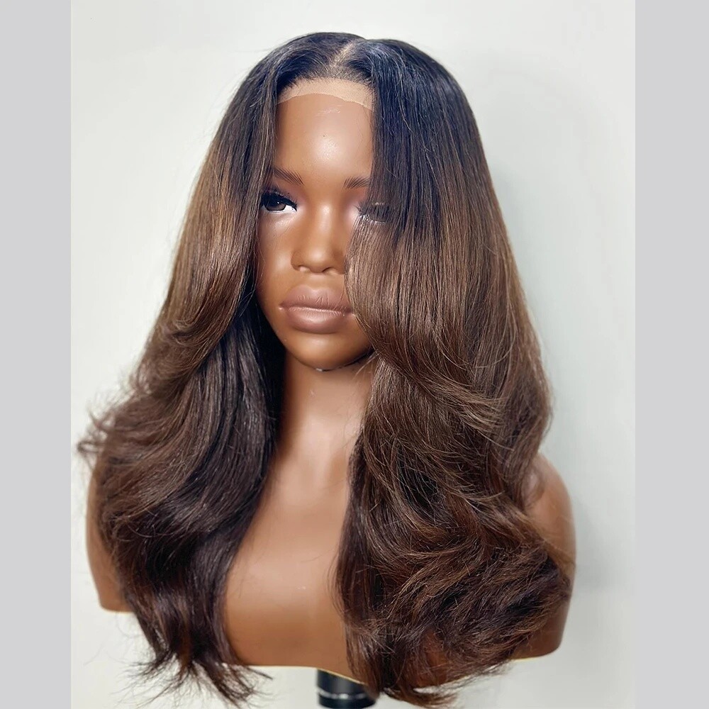 4×4 Lace Closure Wig With Layered Bangs 100% Human Hair Layered Wavy Wig
