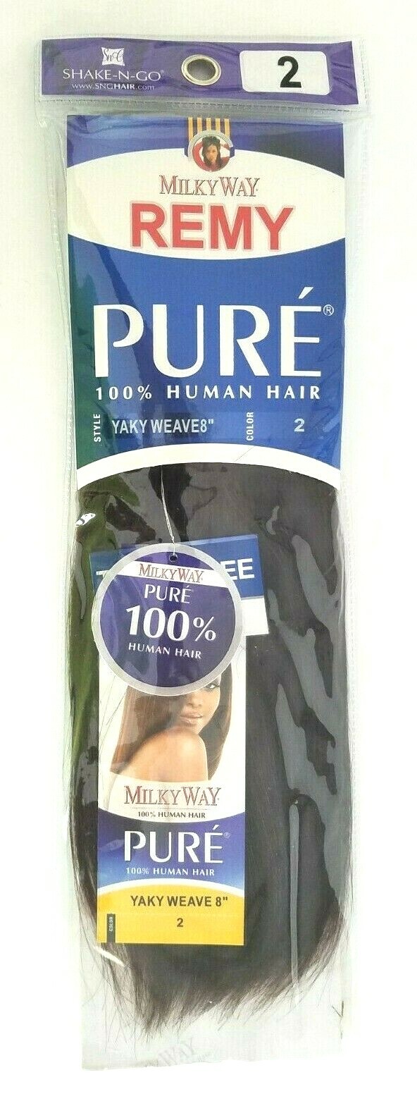 Milky Way Remy 100% Human Hair YAKY Weave Straight 8” #2- 2 packs