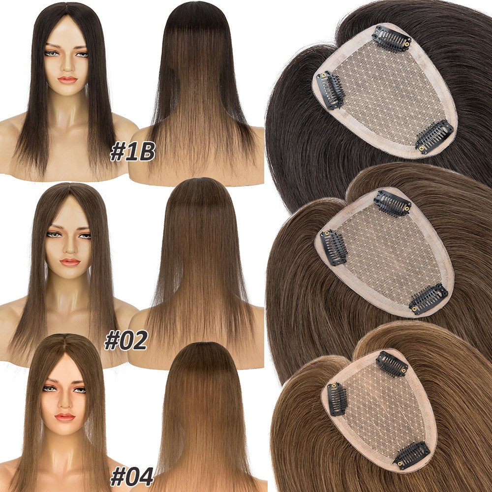 CLEARANCE Topper Hairpiece Clip In 100% Remy Human Hair Toupee Silk Base Women