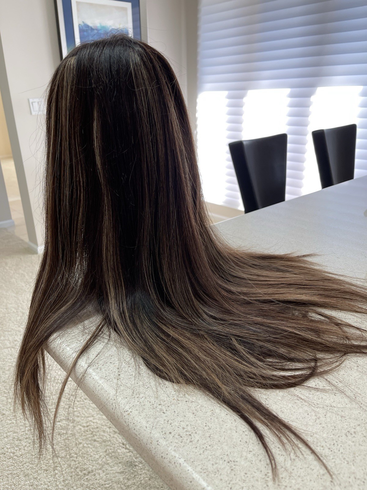Custom Made Lace Top Brown w/Highlights Human Hair Wig 29” Med Cap