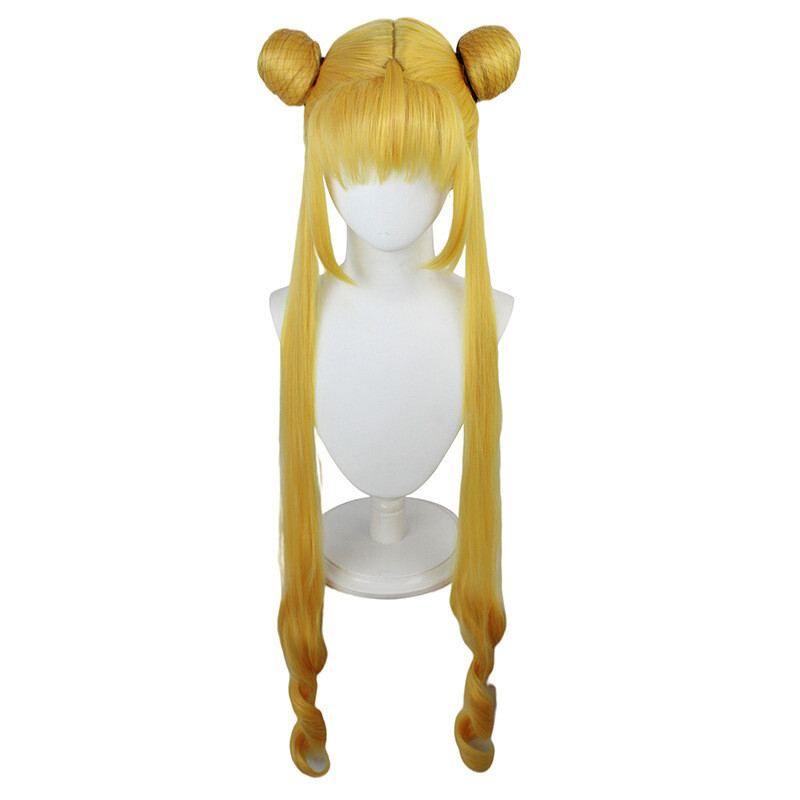 40″ Anime Sailor Moon Usagi Tsukino for Cosplay Costume Wigs w/2 Gold Ponytails