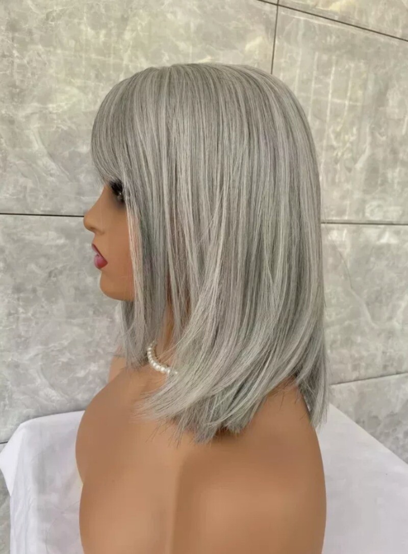 New Salt and Pepper Short Bob Style Women’s Synthetic Hair Grandma Capless Wigs