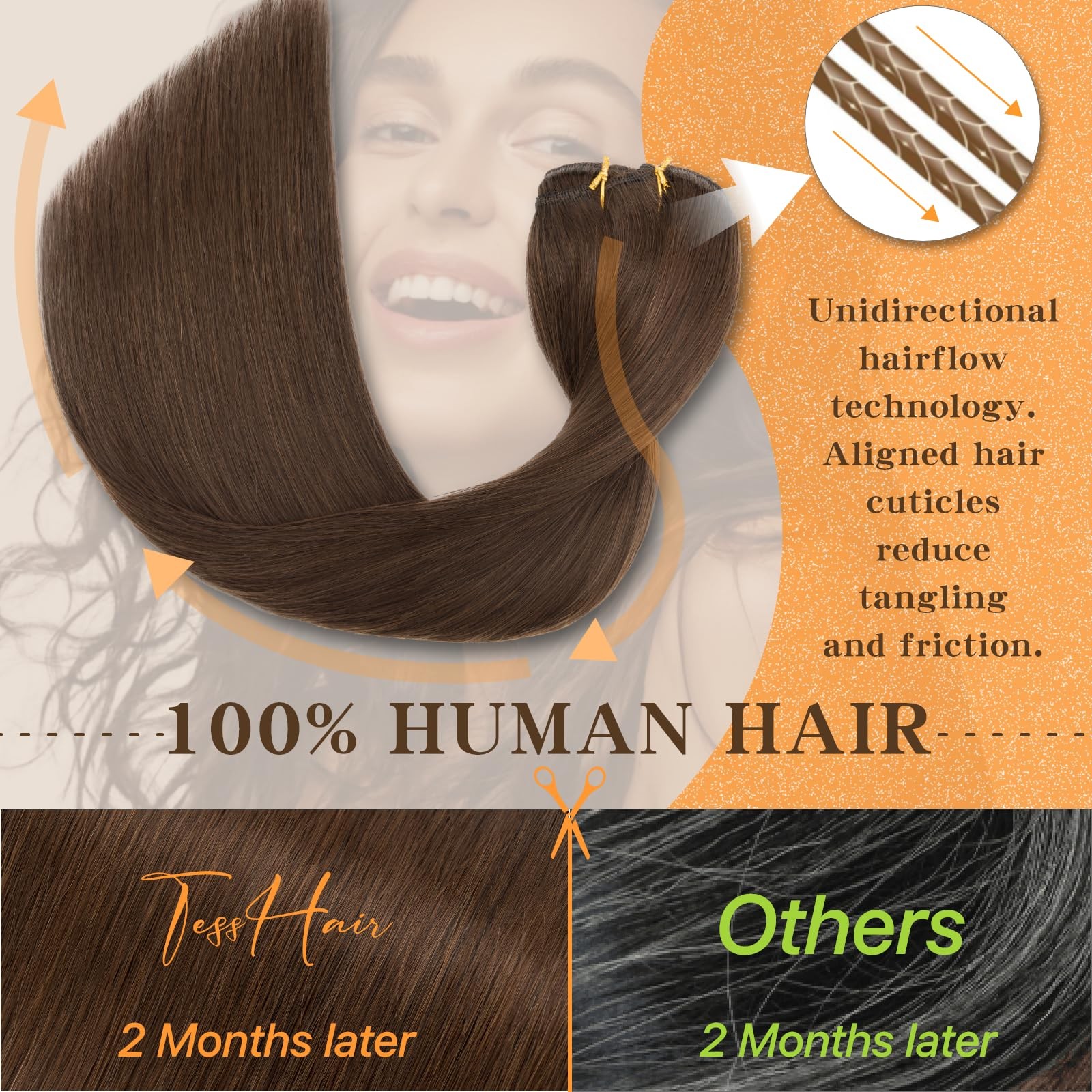 Tesshair Remy Human Hair Clip In Extensions Brown Straight 12 Inch 90G 7 Pcs