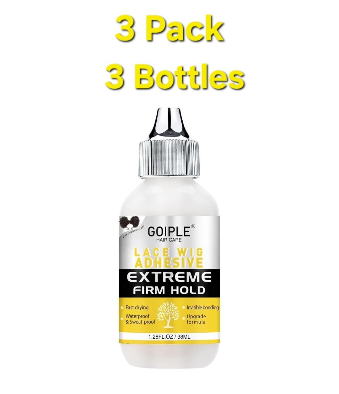 (3 PACK) Goiple Waterproof Lace Wig Glue 1.28 Fl OZ Fast Dry Adhesive for Hair