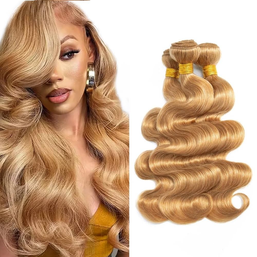 #27 Honey Blonde Bundles Human Hair Body Wave Bundles 18 20 22 Inch Unprocess…