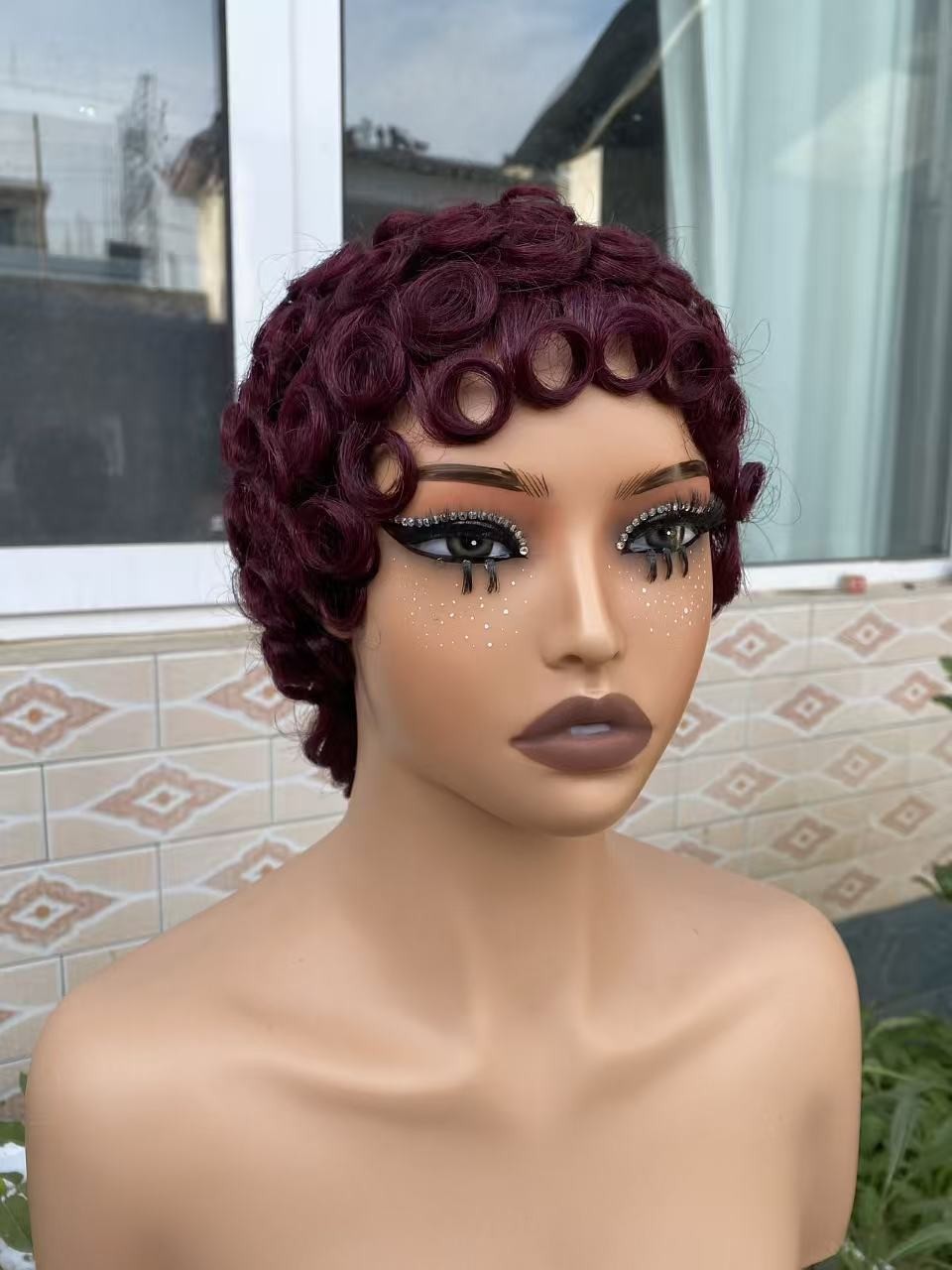Real Human Hair Pixie Wig 6 Inch African American Kinky Curly Short Bob Style