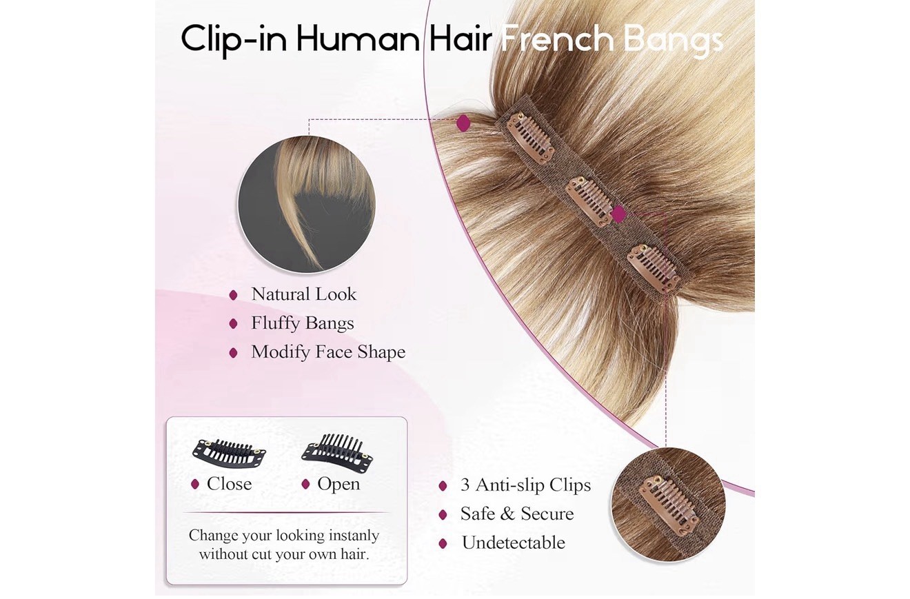EMMOR Clip in Bangs, 100% Human 3 Clips, 360°Cover Top Ombre Light Blonde