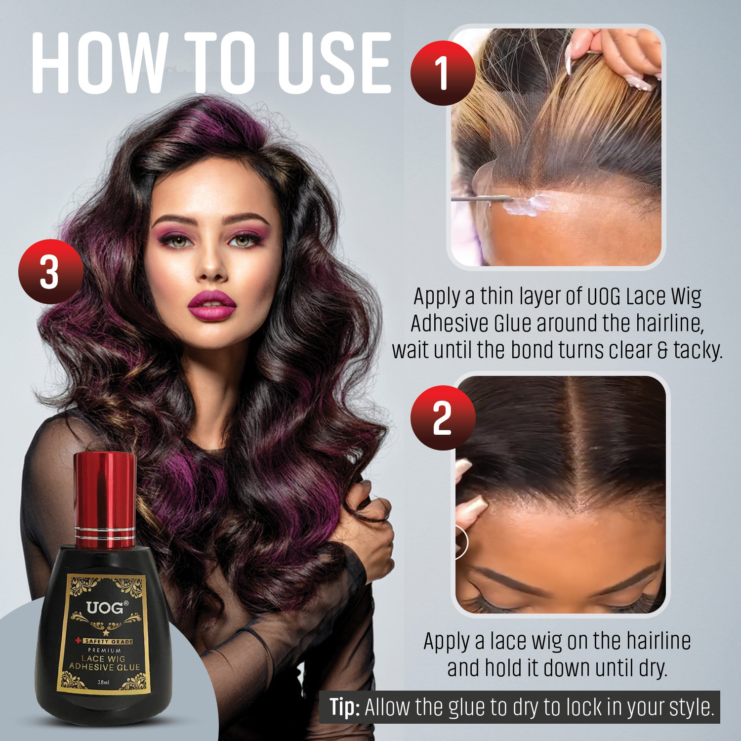 UOG Wig Glue Adhesive. Allergy-Free,2-4 Layers Around 15-20 Minutes Installation