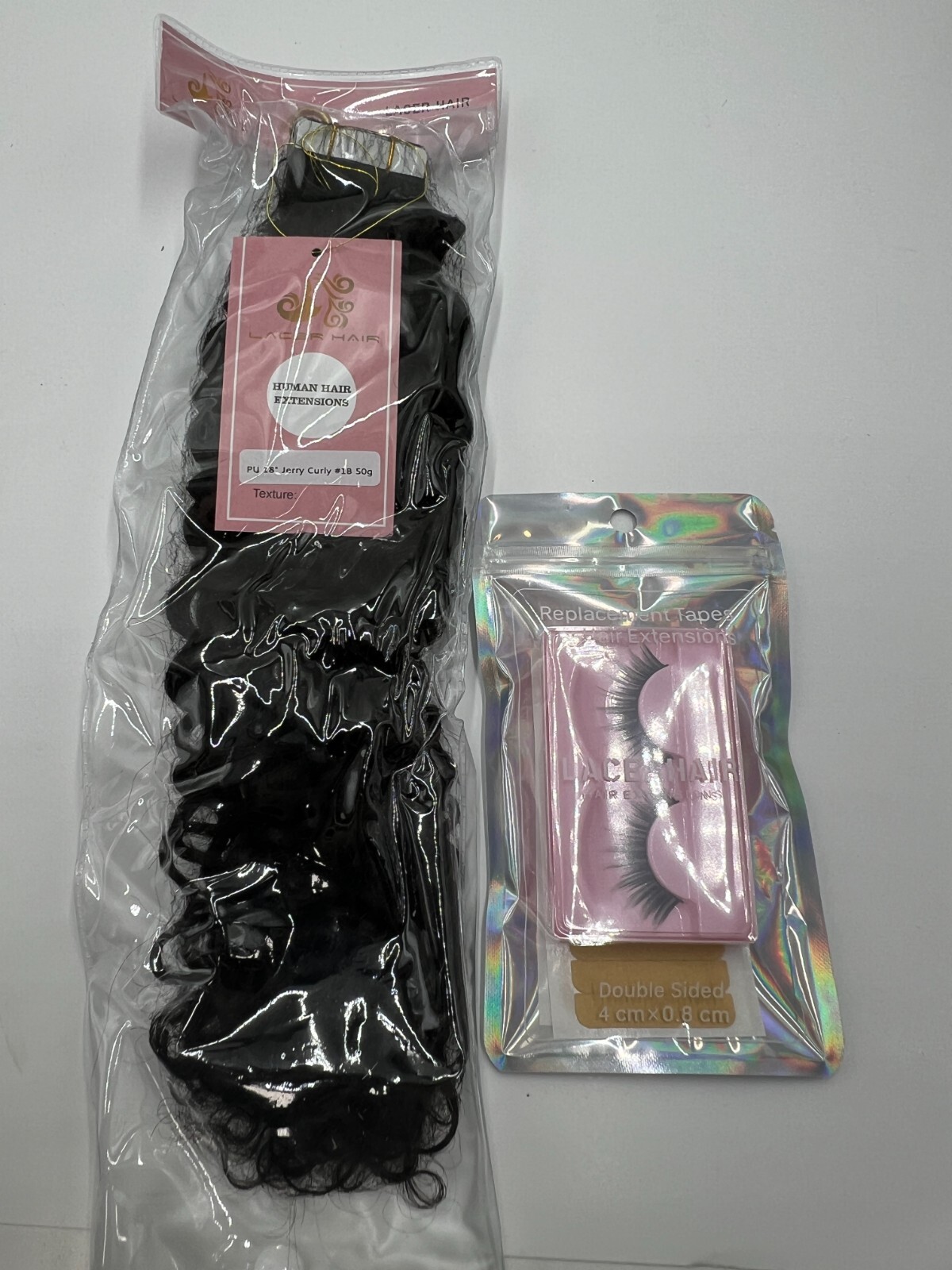 Lacer Hair 18″ Jerry Curl #1B 50g Curly Tape in Extension Real Remy Human Hair