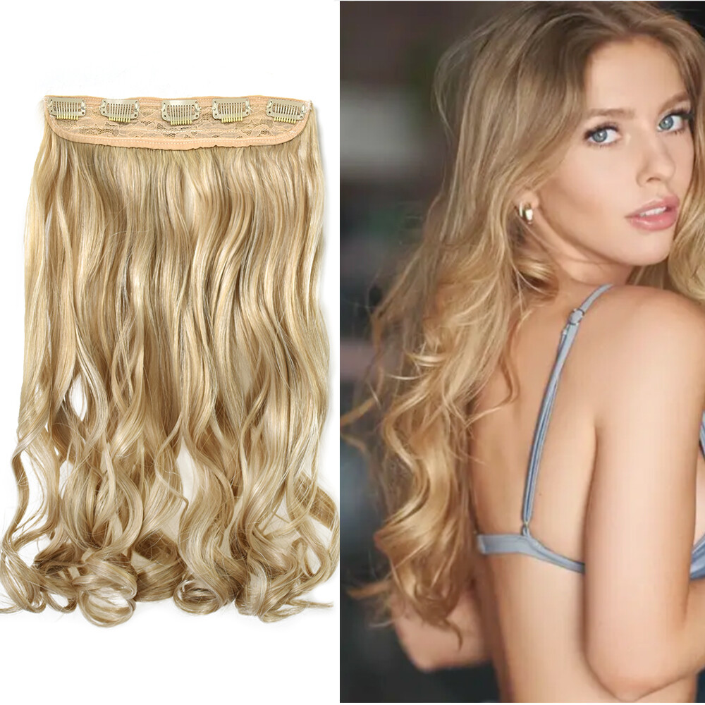 Clip in Hair Extensions 20″ Long Thick Synthetic Blonde Hair Piece Wefts 5 Clips