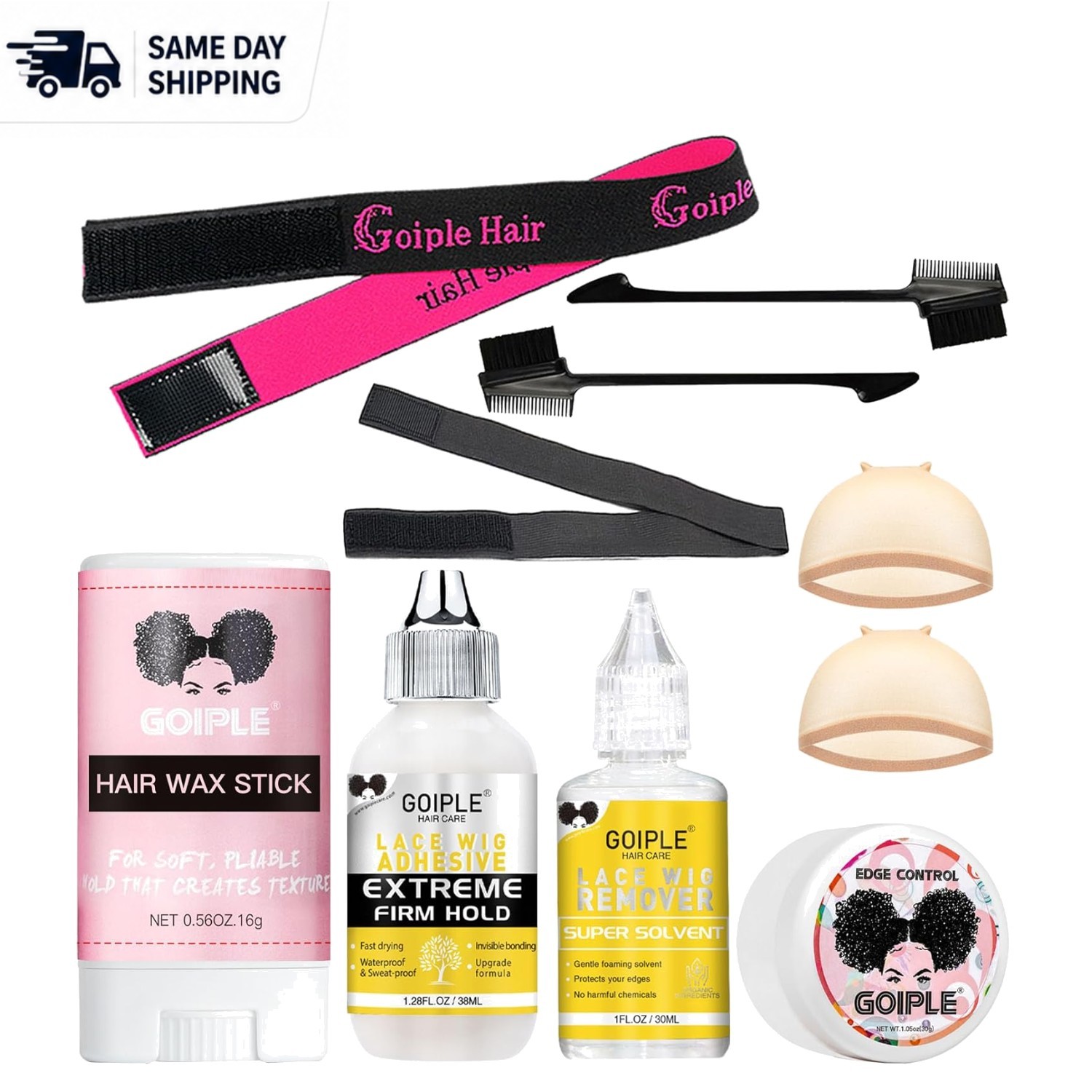 Wig Glue & Remover Set – 1.28oz Waterproof Adhesive with Hair Wax Stick & Caps