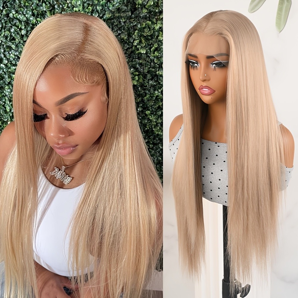 13×4 Long Straight Hair Ash Honey Blonde Lace Front Wigs Women Daily Pre Plucked