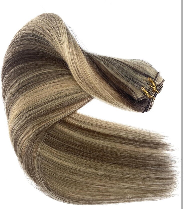 Sew in Hair Extensions Real Human Hair 22 Inch 120G #4/18/24 Balayage Brown Mix