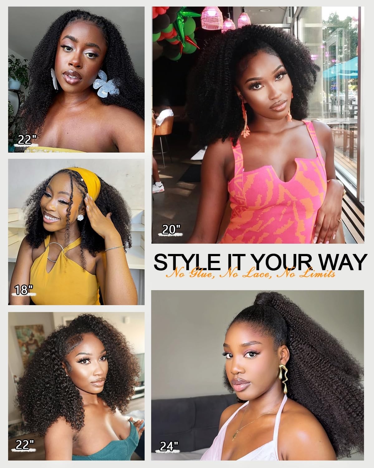 Kinky Curly Half Wig 200% Density – 18″ Afro Curly Glueless Headband Wig for Wom
