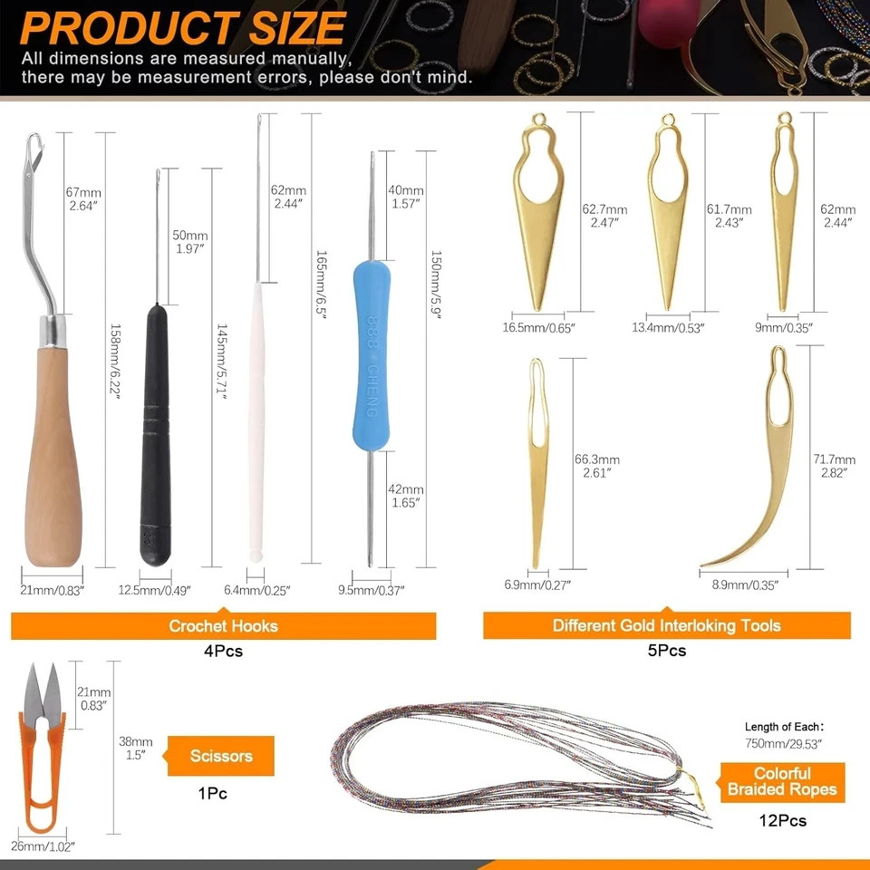 Rustark 49Pcs Dreadlocks Crochet Hook Tools Kit Hair Braid medium, Multicolor
