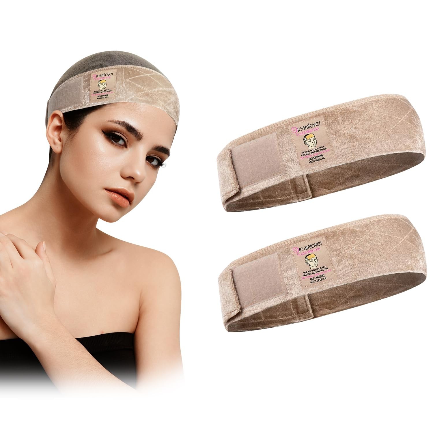 Wig Grip Bands Headband for Keeping Wigs in Place Tan 2 Pieces