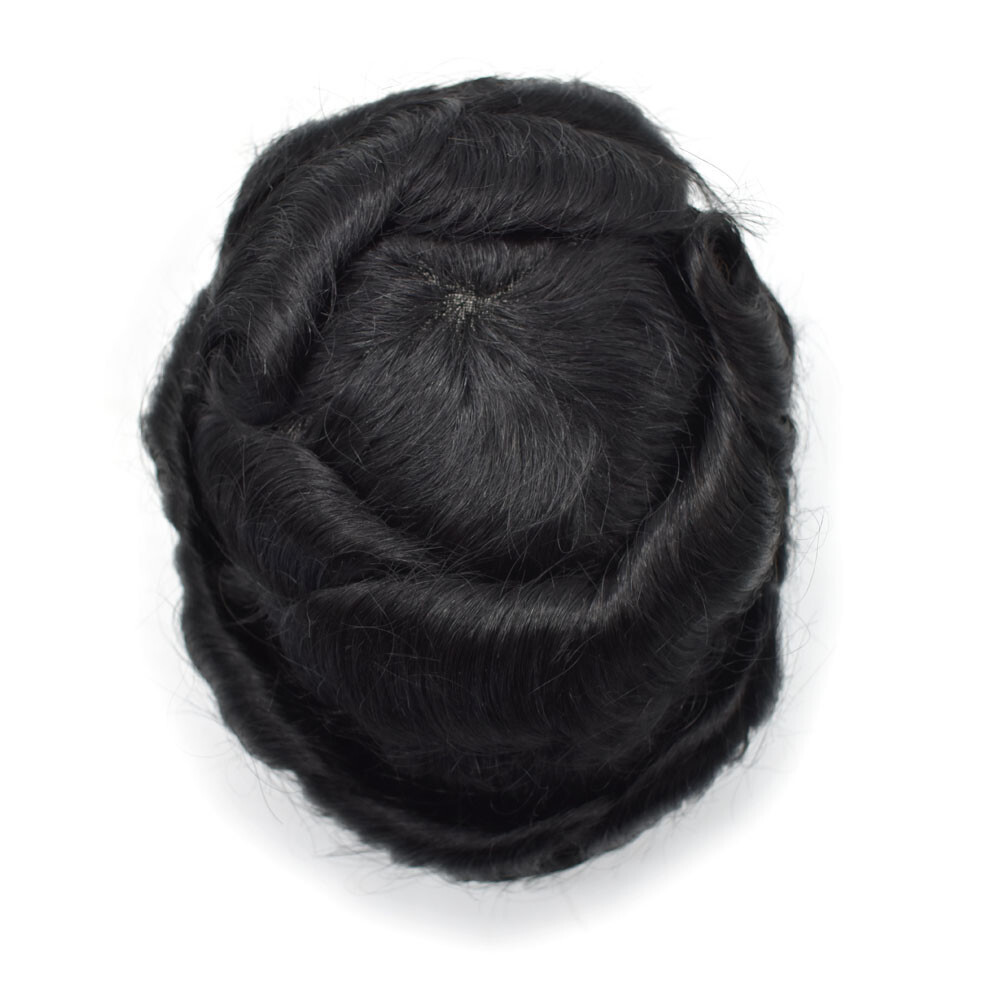 Mens Hair Replacement System Full Poly Thin Skin Toupee Human Hair Piece