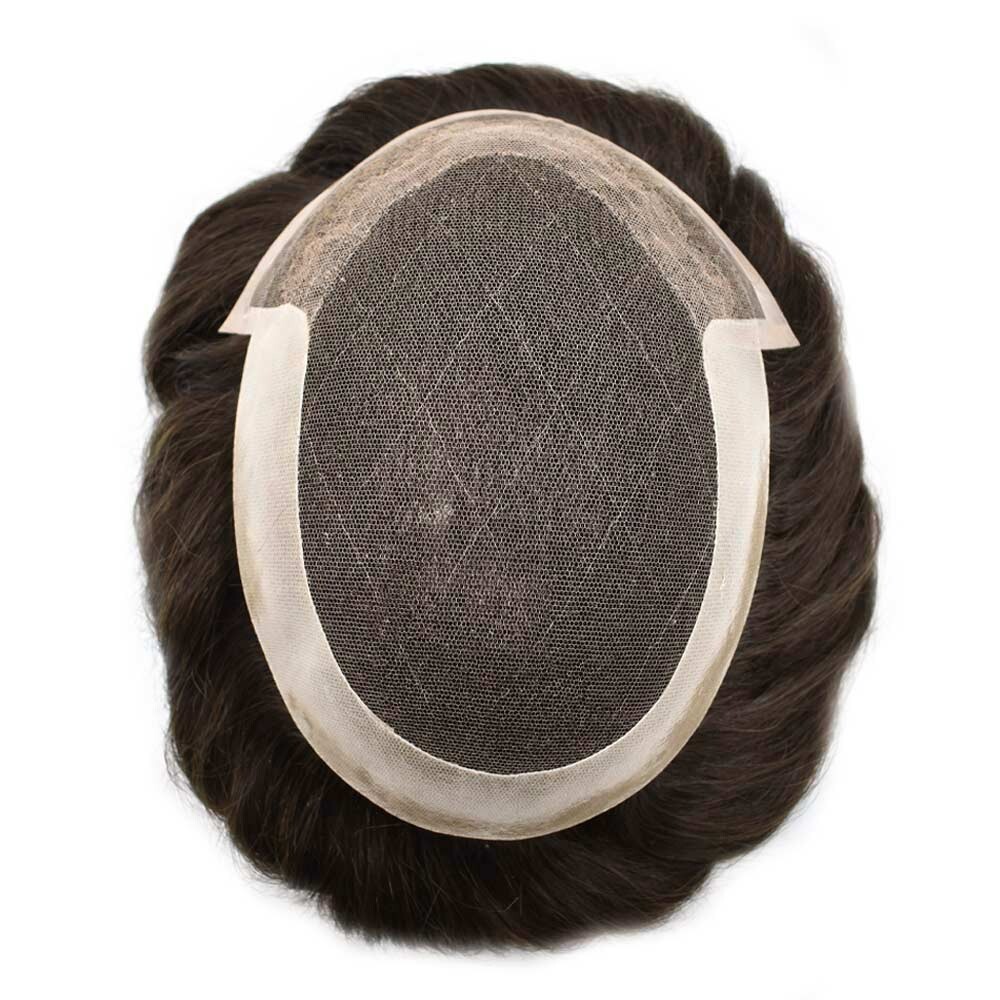 Mens Toupee Hairpiece French Lace Front Hair System Replacement Wig Unit for Men