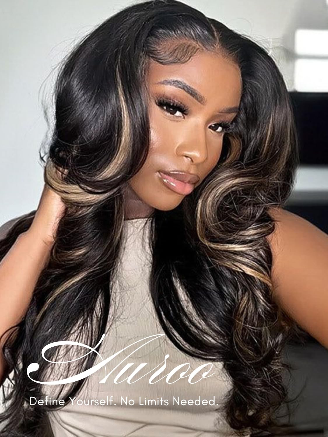 Auroo Platinum Blonde Highlight Black Mix Color Bundles Body Wave Human Hair