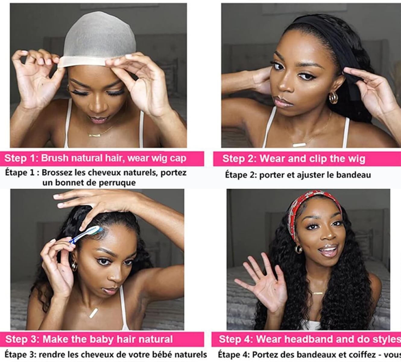 Elegant 6-Inch Deep Wave Human Hair Headband Wig – 150% Density & Natural Look