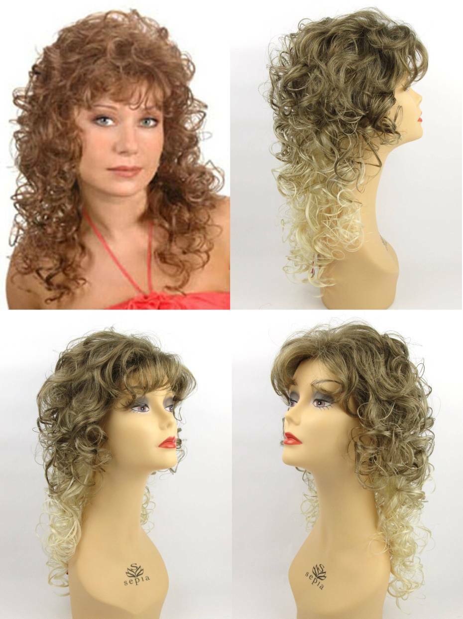 80S WOMENS SHOULDER-LENGTH LAYERED LOOSE CURLS CURLY HAIR WIG W/ BANGS VICTORIAN
