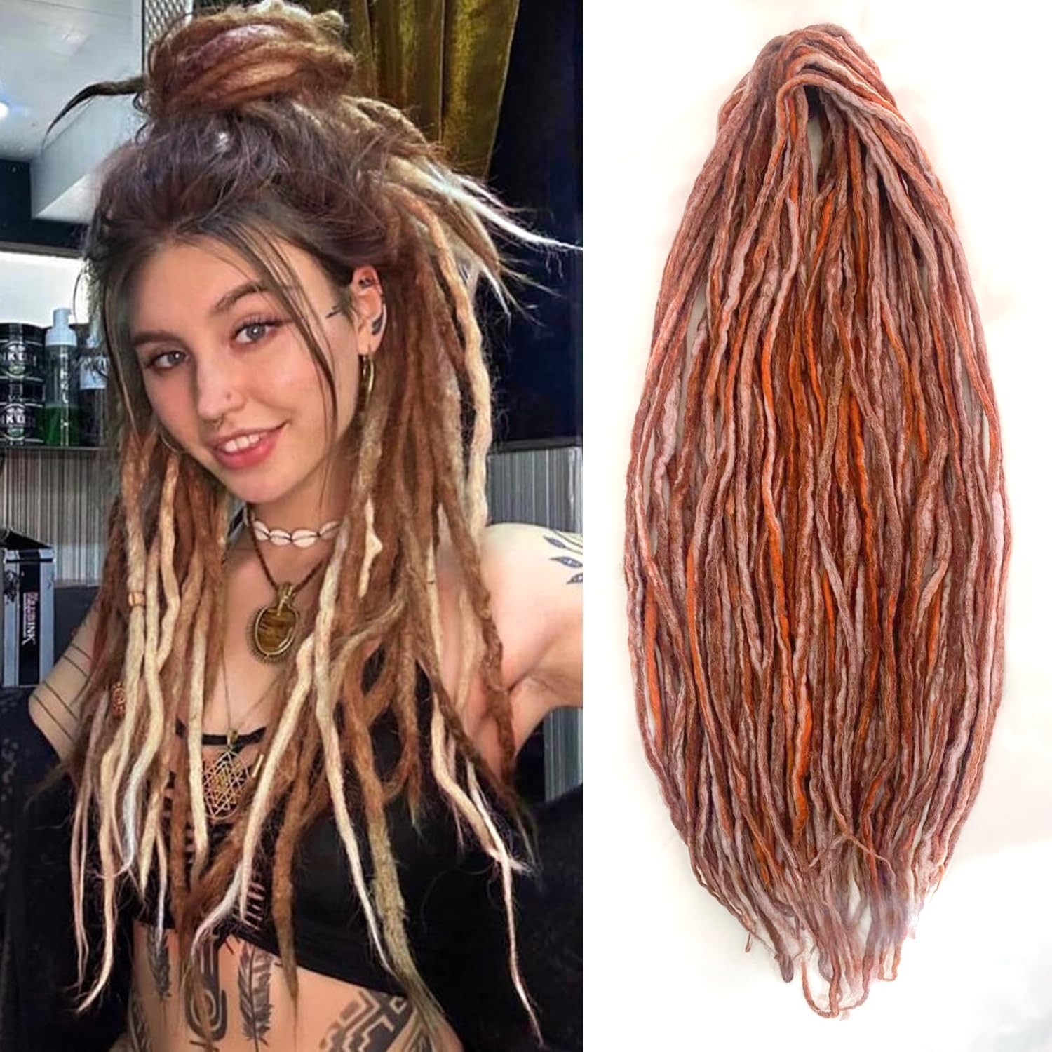 22 Inch Wool Double Ended Dreadlock Extensions,15 Strands DE Ends Mixed Brown Sy