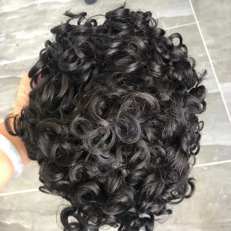20mm Natural Curly Hair Toupee for Men Super Thin Durable Mono &PU Base 6×8 Inch