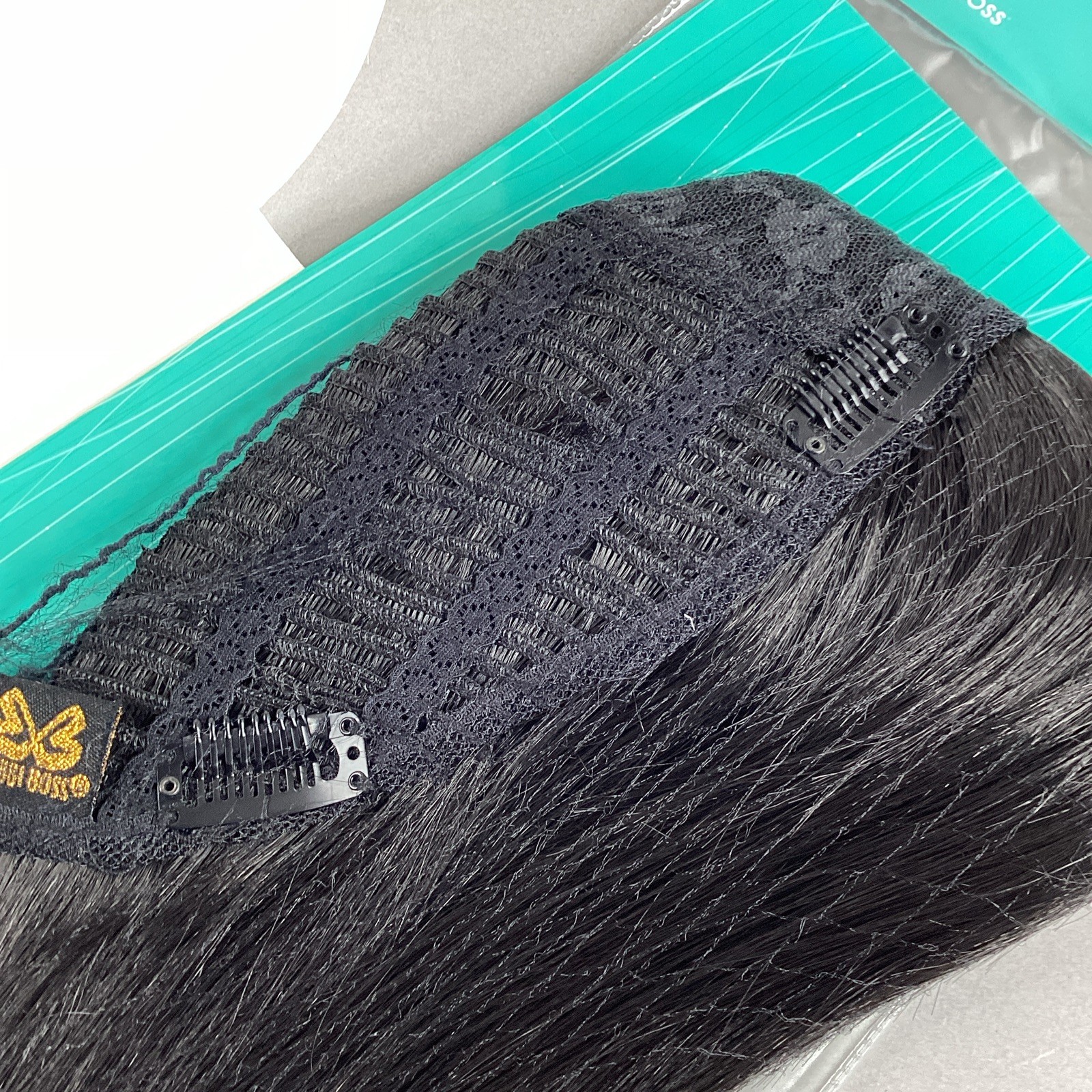 Hair Topper #1B Off Black 14” Straight Clip-In Crown Piecce Weavelet Synthetic