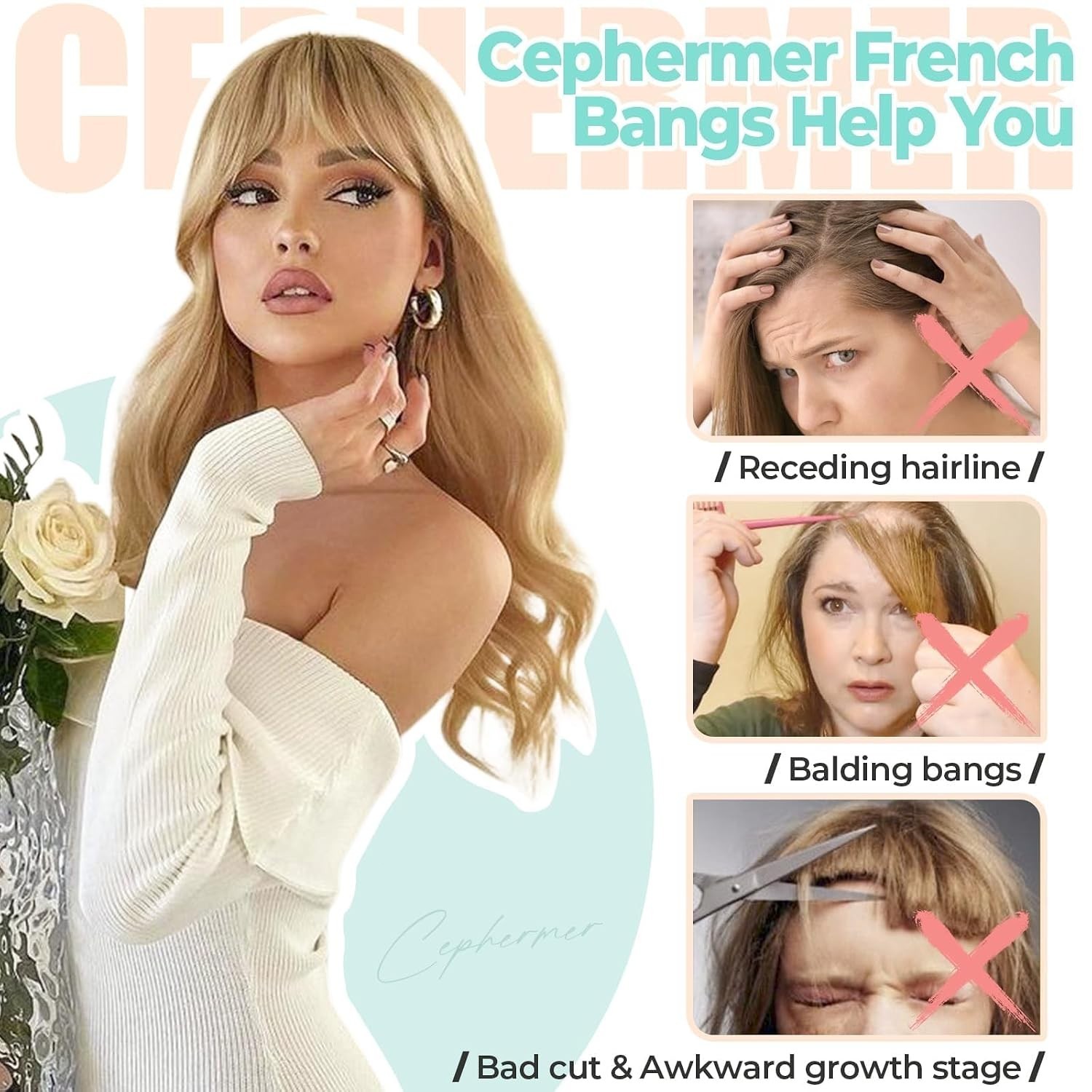 2Pcs Clip in Bangs Synthetic French Bangs Hair Clip Fake Bangs for Women Natural