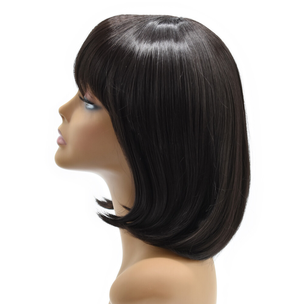 Women Bob Wig with Bangs Natural Look Premium Synthetic Short Dark Brown Hair US