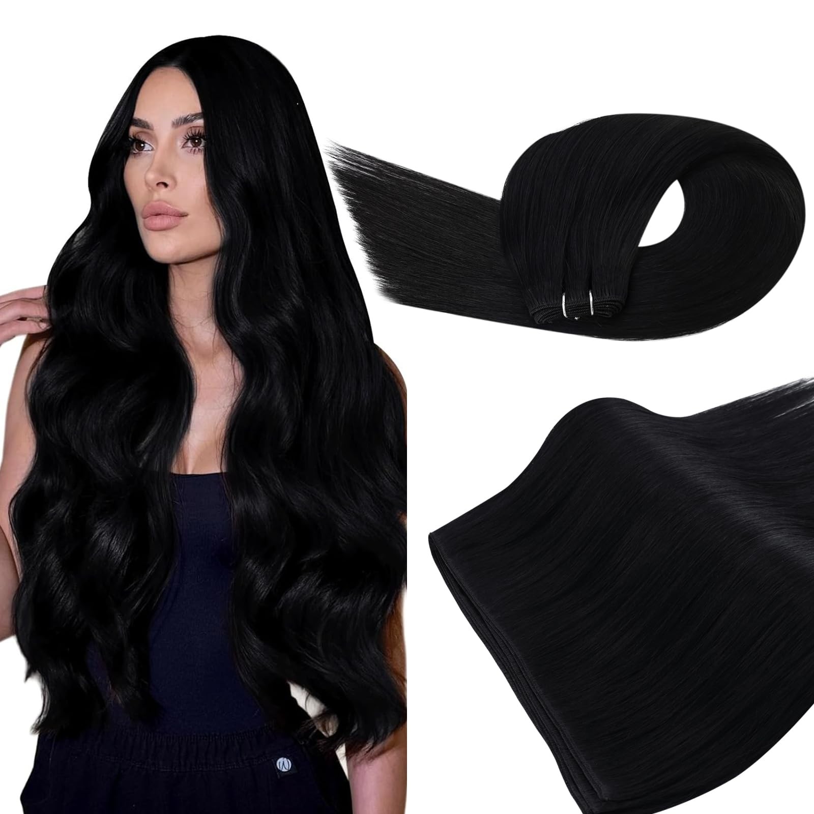 Sew in Hair Extensions Real Human Hair Black, Human Hair Weft Extensions Jet …