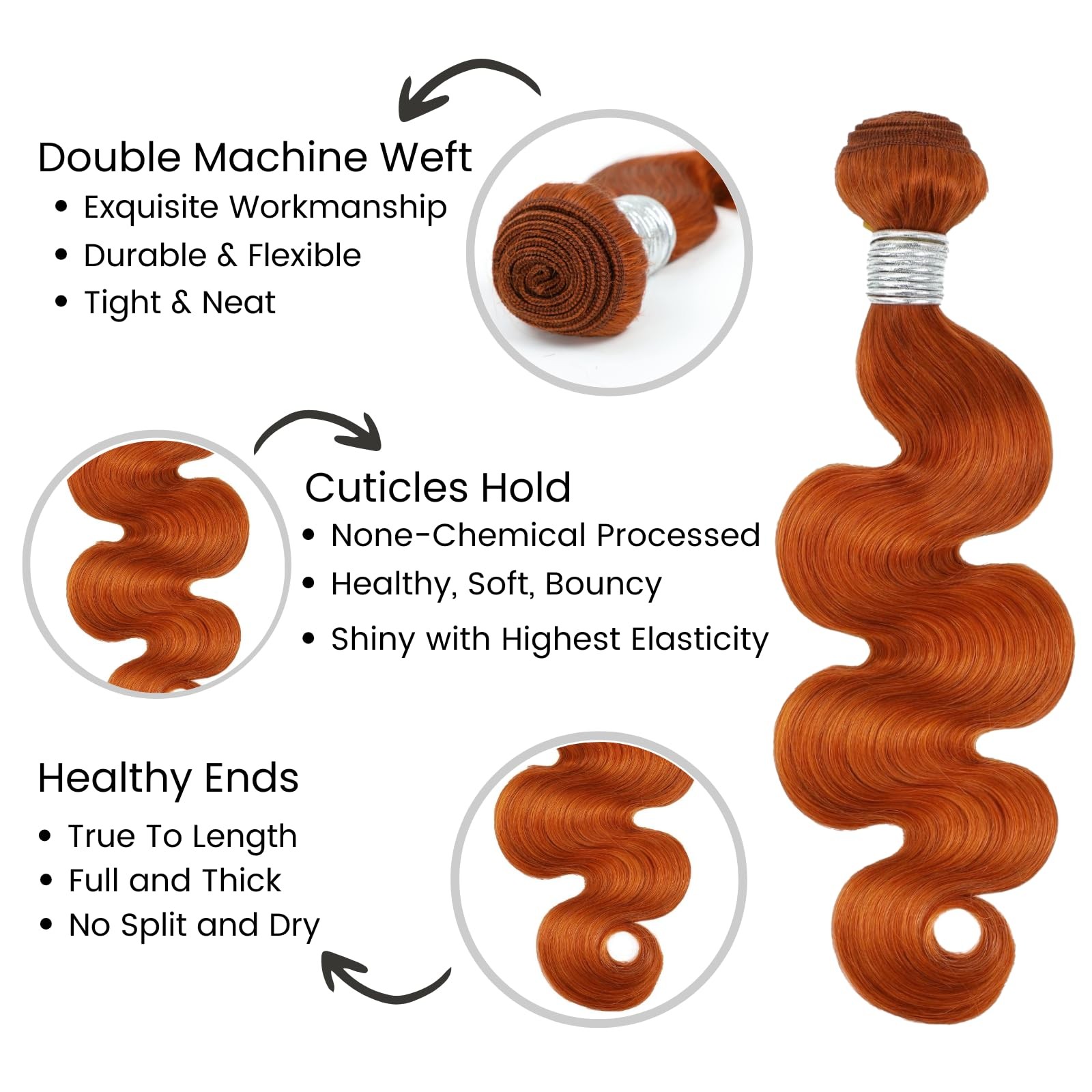 Alher 350 Ginger Orange Bundles Human Hair Body Wave Sew In Weave Wavy Bundles