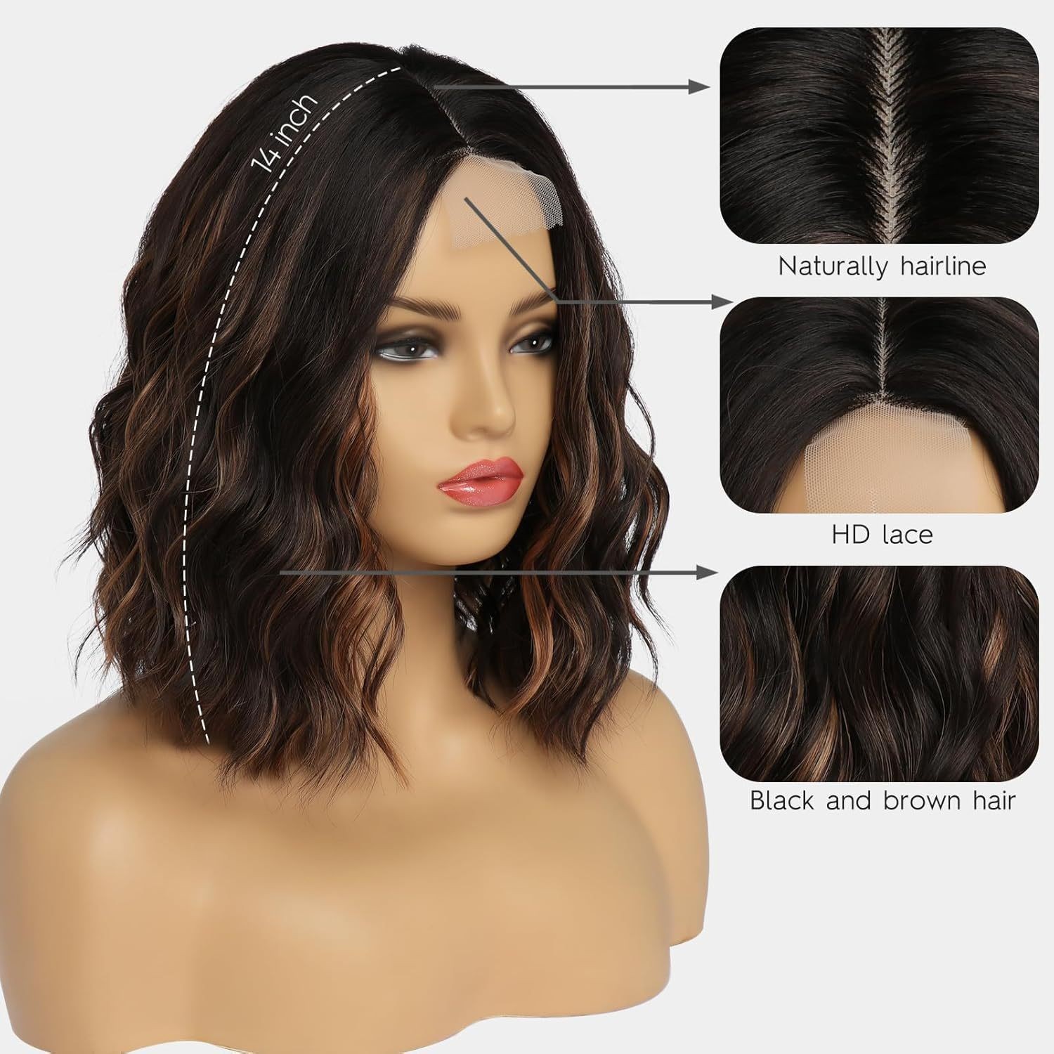 European American Medium Long Water Wave Wig Heat Resistant Synthetic Full Head