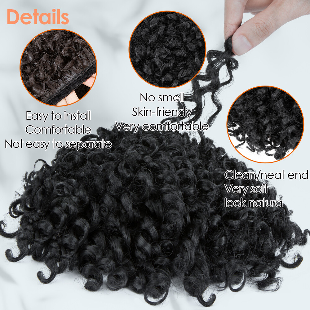 Afro Kinky Curly As Human Hair Clip In Short Ponytail Bun + Bangs Black Women US