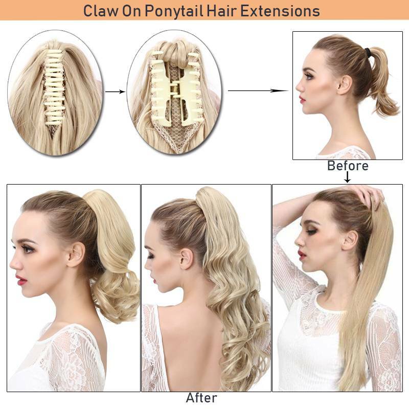 Real Thick Hair Claw-On Ponytail Hair Extension Piece Clip In Pony Tail as Human