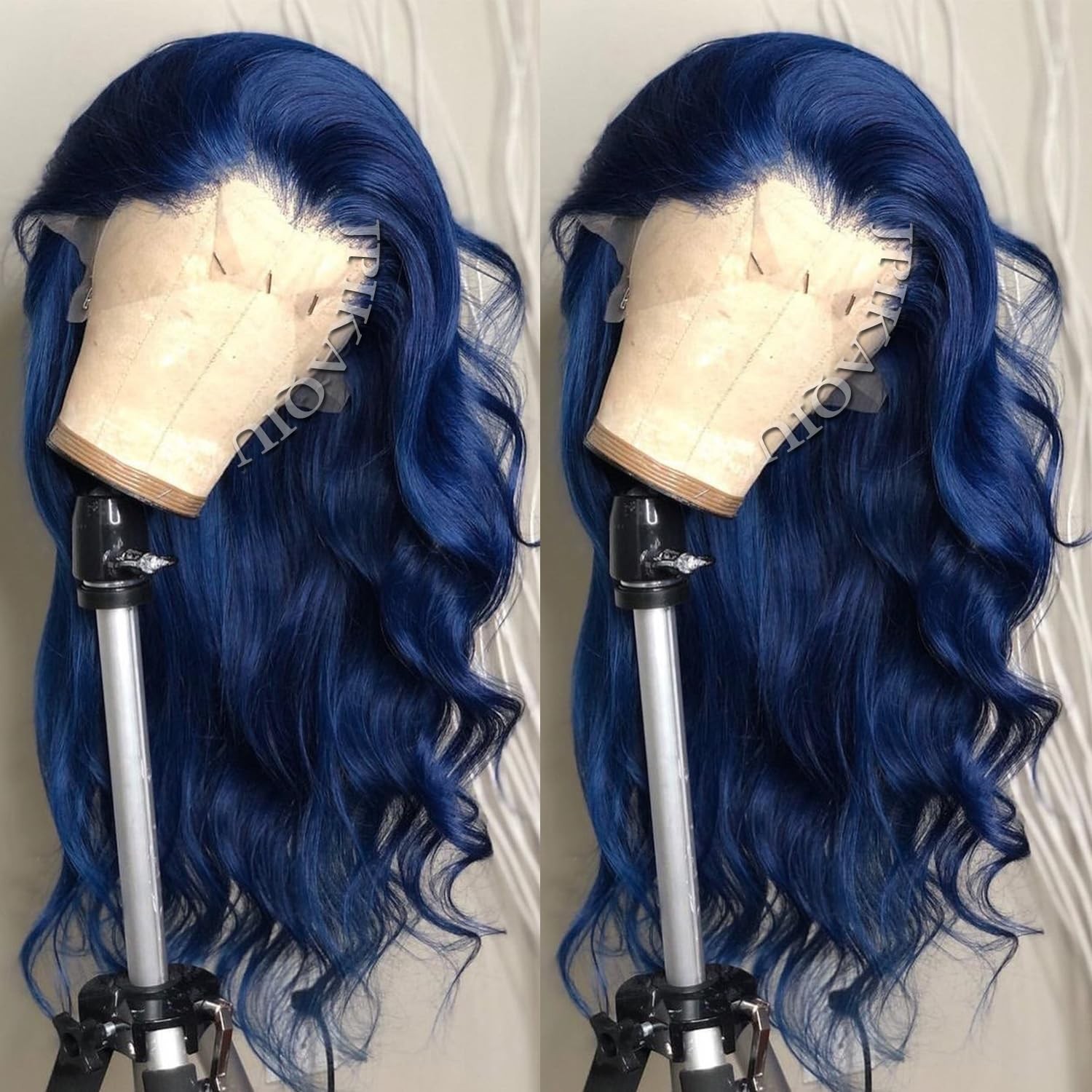 JPIKAQIU 24″ Dark Blue Lace Front Wig Pre Plucked Long Body Wave 13×4